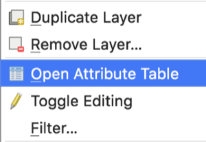 Image is a screenshot showing the location to open the attribute table